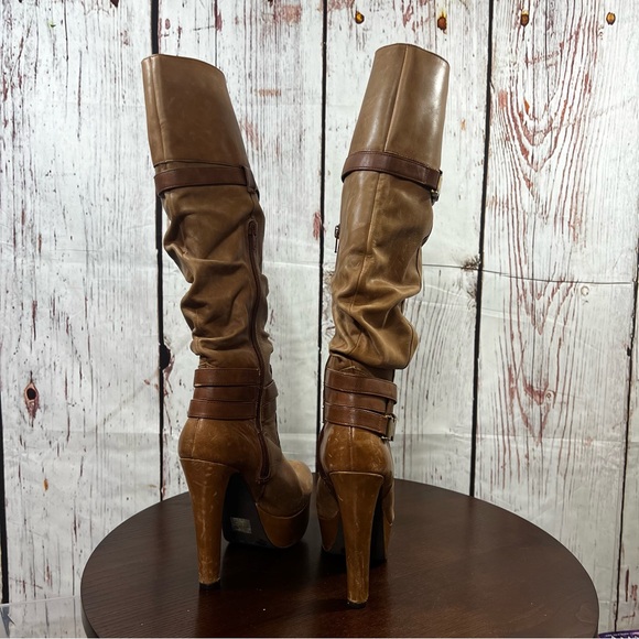 JESSICA SIMPSON faux leather Women's Tall Brown Platform Heeled Slouch Boots 7.5 - Picture 4 of 16